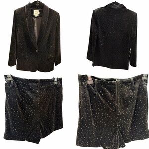 Lili Sidonio Black Blazer and Shorts Set with embellished Accents